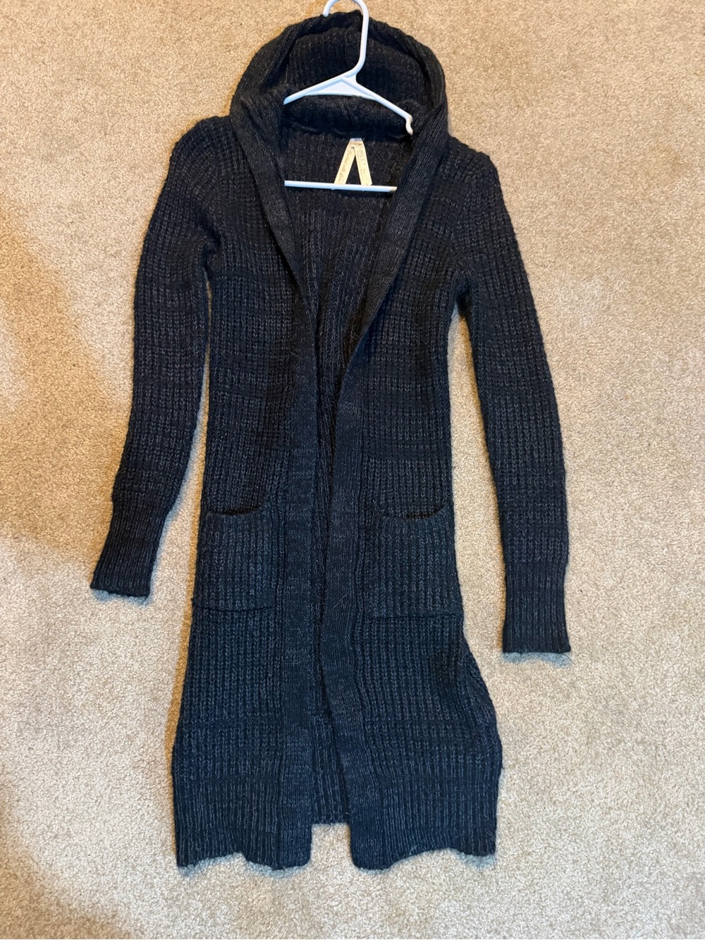 Ashley By 26 International Long Black Hooded Ribbed Cardigan